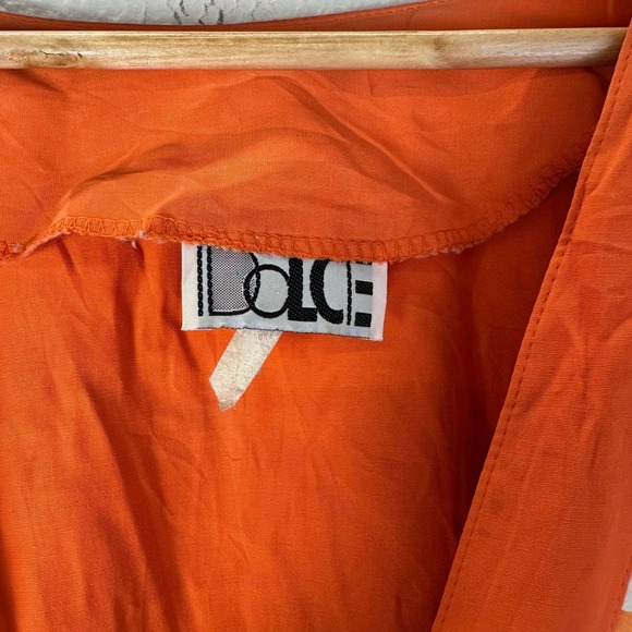 Dolce Cardigan Top Womens L Orange Excellent Abstract Print Short Sleeve Button - Picture 3 of 6